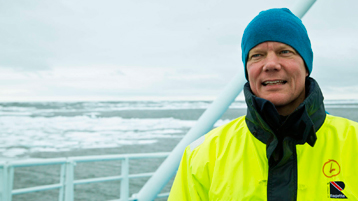 Man on icebreaker ship